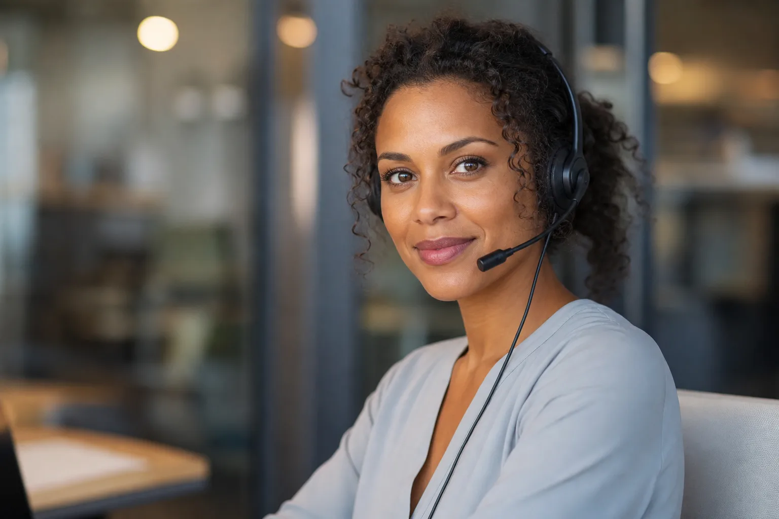 Professional interpreter wearing a headset, providing remote language support